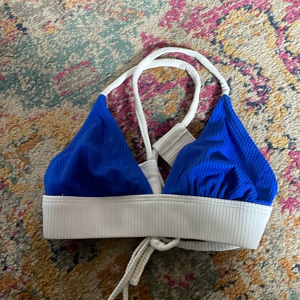 Blue and white bikini top